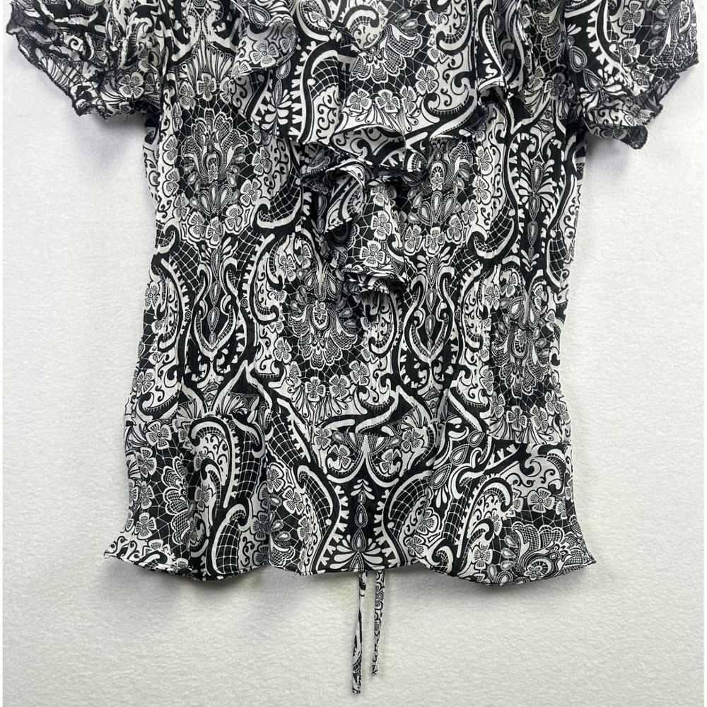 Allison‎ Taylor Black White Paisley Print Peasant Blouse Short Sleeve Women's S - Picture 4 of 8